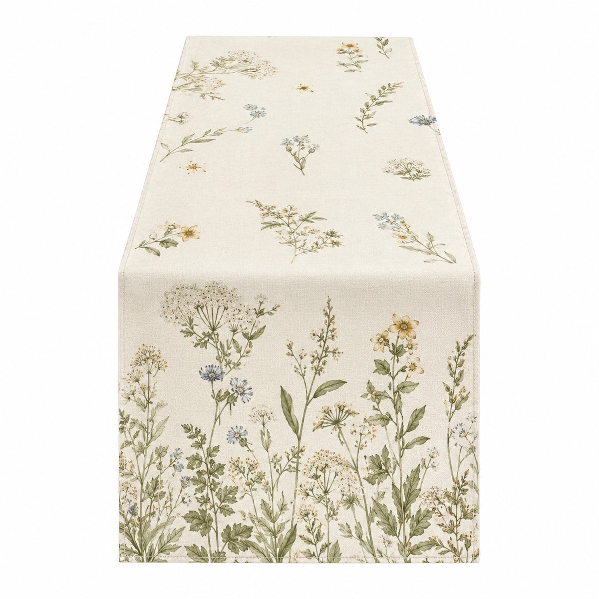 Camino de Mesa Beige con Flores Silvestres, 180x35 cm