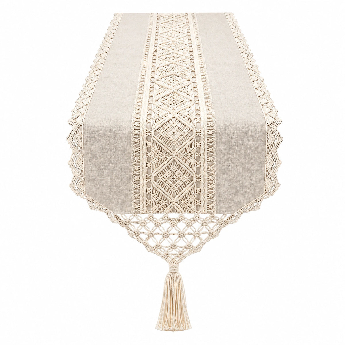 Camino de Mesa con Encaje Macramé Beige 150cm
