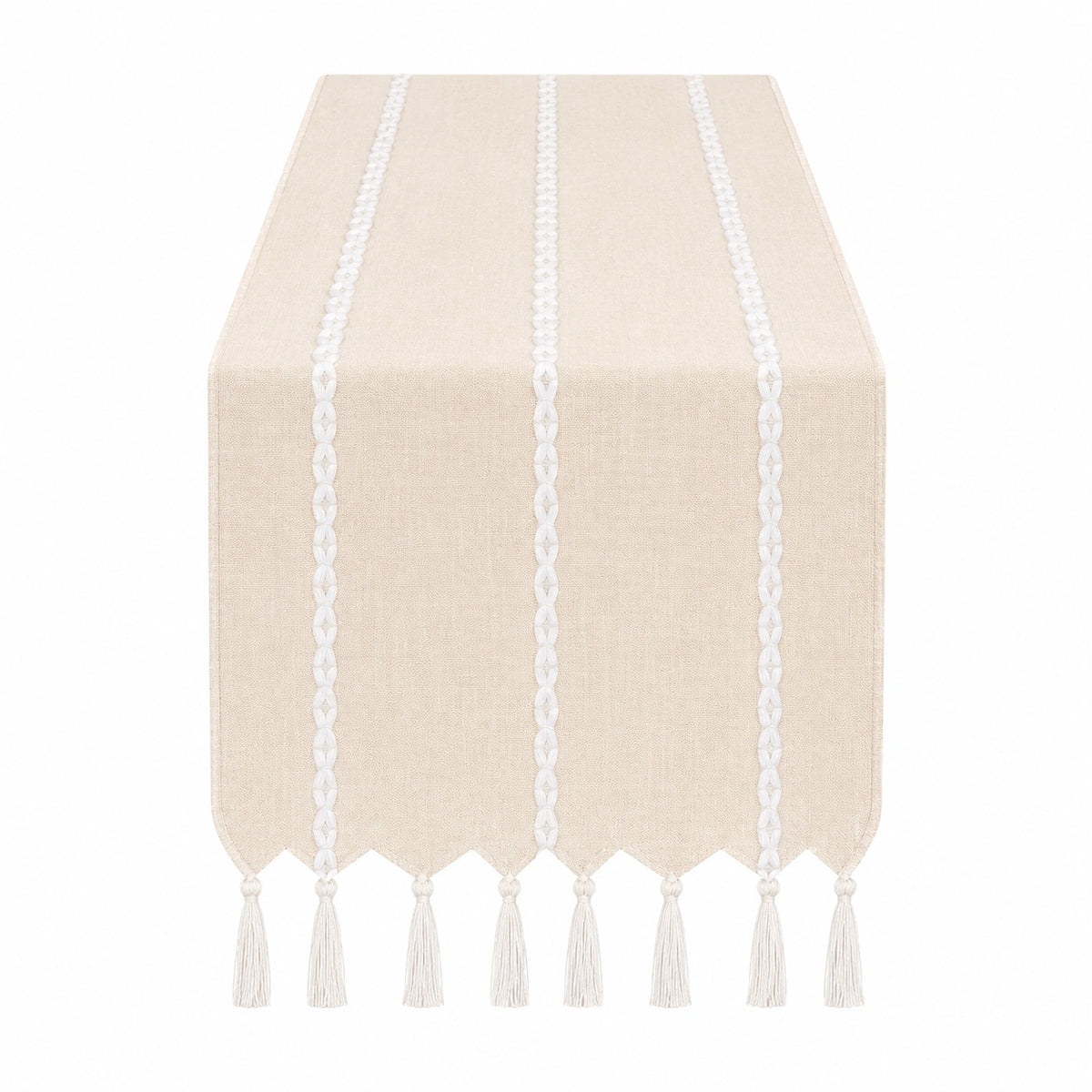 Camino de Mesa Beige con Flecos Decorativos
